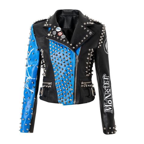 Cheap Leather Jackets, Buy Quality Women's Clothing Directly from China Suppliers:Spring Cropped Fashion Contrast Color Jacket Women Plus Size Motorcycle PU Leather Jacket Letter Graffiti Rivets Slim Coat Y1109 Enjoy ✓Free Shipping Worldwide! ✓Limited Time Sale ✓Easy Return. Handmade Jacket, Punk Jacket, Gothic Jackets, Hip Hop Jacket, Motorcycle Jacket Women, Street Fits, Pu Jacket, Leather Rivets, Studded Jacket