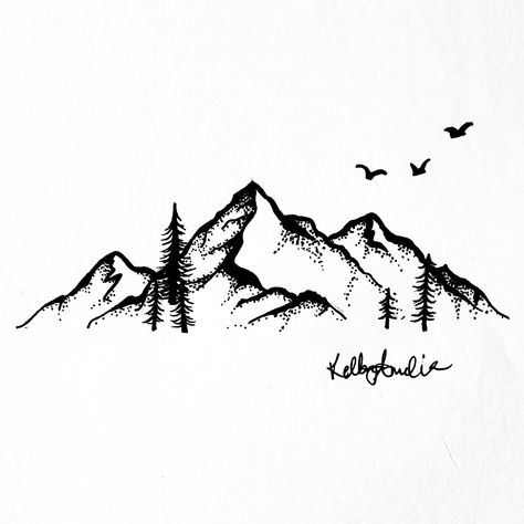 Tattoo Ideas Pine Tree, Mountains With Trees Tattoo, California Mountains Tattoo, Bird Mountain Tattoo, Minimal Mountain Tattoo Design, Mountains And Pine Trees Tattoo, Mountain Tattoo With Pine Trees, Simple Mountain And Tree Tattoo, Small Mountain And Tree Tattoo