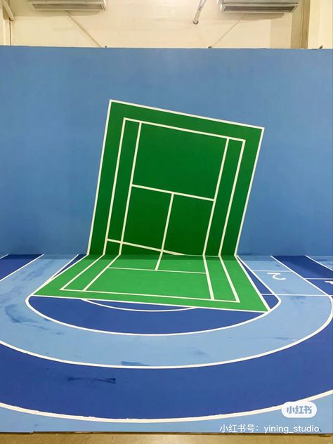 Sports Set Design, Tennis Installation, Tennis Activation, Sport Display, Tennis Court Design, Launch Event Ideas, Olympic Theme Party, Badminton Photos, Event Booth Design