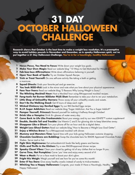 31 Day October Halloween Challenge Halloween Challenge 30 Day, October Walking Challenge, 31 Days Of Halloween Makeup Challenge List, October Fitness Challenge Ideas, Halloween Fitness Challenge, October 30 Day Challenge, October Daily Challenge, October Fitness Challenge, Squatober Challenge