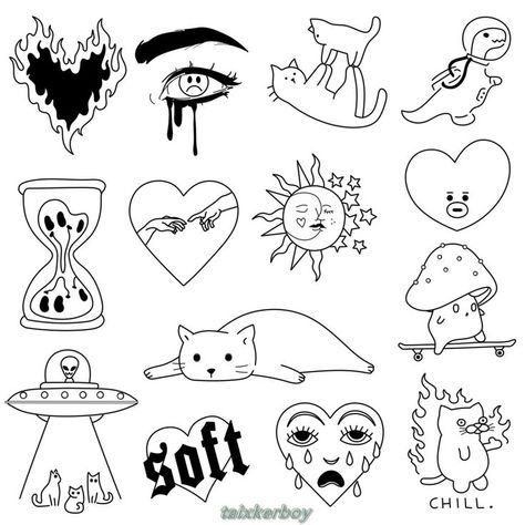 Tim Burton Tattoo, Ignorant Style Tattoo, Cute Matching Tattoos, Cute Simple Tattoos, Doodle Tattoo, Tattoo Style Drawings, Style Tattoo, Easy Canvas Art, Ink Master