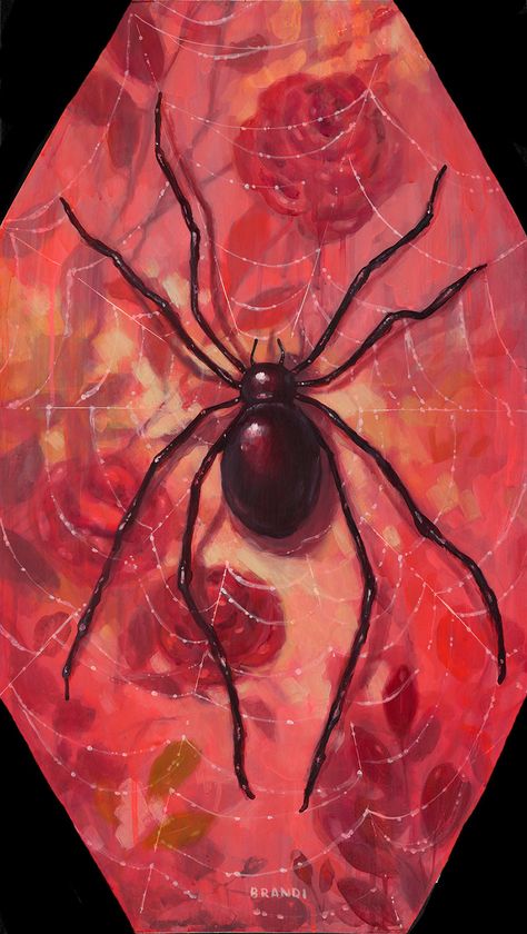 ALONG CAME A SPIDER - A by Brandi Milne Spider Painting, Along Came A Spider, Spider Drawing, Spiders Scary, A Level Art Sketchbook, Surreal Artwork, Bizarre Art, Spider Art, Art District