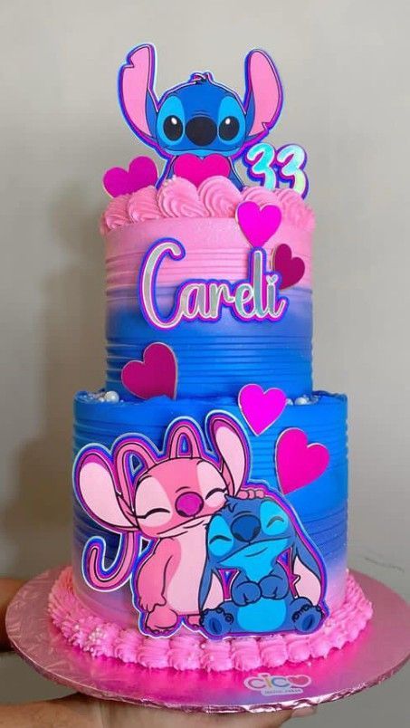 Stitch Birthday Party Ideas Cake, Stitch And Angel Cake Ideas, Stitch And Angel Party Ideas, Lilo And Stitch Cakes, Stitch Cake Ideas Birthday Parties, Stitch Bday Cake, Stitch Disney Cake, Angel And Stitch Cake, Lilo And Stitch Birthday Party Cake