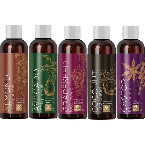 100% Pure Carrier Oil Gift Set Cold Pressed Coconut Oil Sweet Almond Oil Avocado Oil Castor Oil Grape Seed Oil Moisturizer Massage Oil Hair Conditioner for Healthy Hair Growth and Anti Aging Skin Care #lipcare Avocado Oil Skin, Anti Aging Skin Care Diy, Pure Castor Oil, Cold Pressed Coconut Oil, Anti Aging Skin, Carrier Oil, Oil Gifts, Oil Moisturizer, Diy Essential Oils