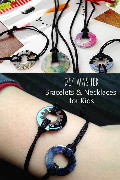 Campground Crafts, Washer Necklace Tutorial, Washer Necklace Diy, Washer Crafts, Washer Bracelet, Primary Activity, Christmas Jewelry Diy, Washer Jewelry, Nifty Crafts