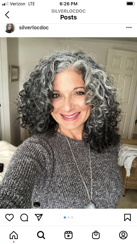 Grey Curly Hair Over 50, Black Hair Silver Highlights, Curly Silver Hair, Grey Hair Looks, Huge Hair, Grey Curly Hair, Grey Hair Transformation, Salt And Pepper Hair, Gray Hair Highlights