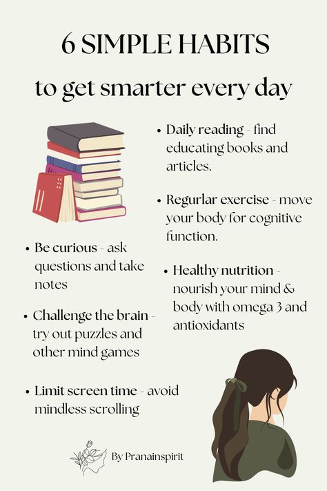 6 habits that make you smart and successful!  #morningroutine #dailyhabits #successhabits #smartegirlhabits #studyplan #productive #productivitytips #goalsetting #memorization #college #uni #unistudent #effective #unitips #secondbrain #system #organizing #memory #selfimprovement #selfdevelopment #selfgrowth How To Be A Successful Student, How To Get Smarter Everyday, Good Habits For Students, Study Infographic, How To Be Smarter, Academic Tips, Websites To Read Books, How To Get Smarter, Intellectual Health