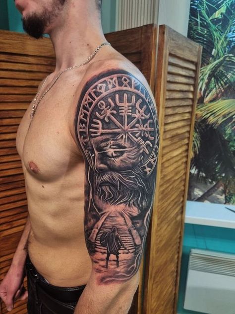 Viking Sleeve, Norwegian Tattoo, Mens Tiger Tattoo, Valhalla Tattoo, Viking Warrior Tattoos, Warrior Tattoo Sleeve, Gladiator Tattoo, Viking Tattoo Sleeve, Men Tattoos Arm Sleeve