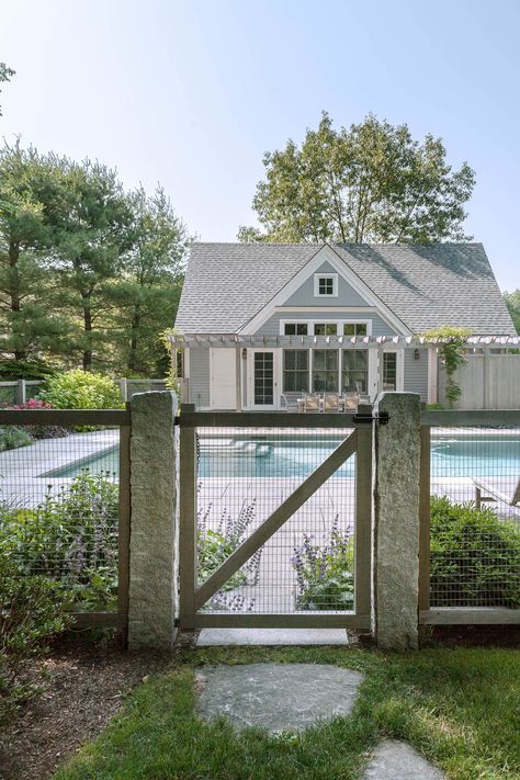 Cartwright Road | Matthew Cunningham Landscape Design LLC Pool With Fence Ideas, Backyard Pool With Fence, Pools With Fences, Fenced In Pool Ideas, Fenced In Yard With Pool, Fenced Pool Backyard, Pool Fences And Gates, Fence Across Driveway, Farmhouse Pool Fence