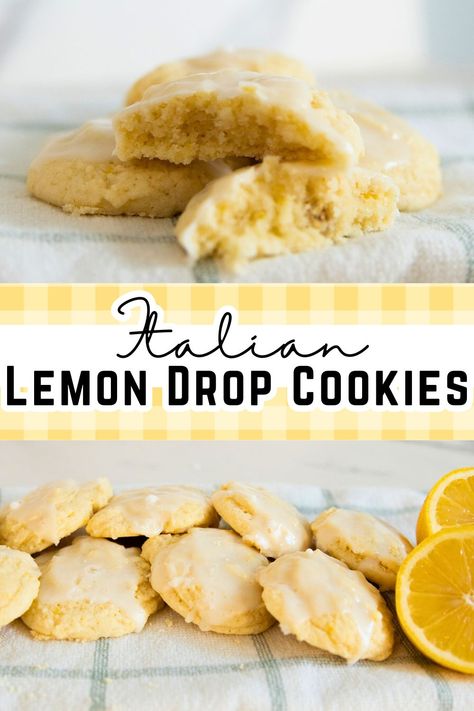 These soft and chewy lemon drop cookies have a perfect balance of sweet and tart lemon flavor... The perfect Christmas Cookies or anytime... But especially good during the winter when we all need a little sunshine! Christmas Soft Lemon Cookies, Lemon Ideas Diy, Iced Lemon Cookies Recipes, Soft Cookie Recipes Easy, Lemon Snaps Cookies, Italian Lemon Drop Cookies Recipes, Land O Lakes Butter Cookies, Lemon Holiday Cookies, Lemon Doodle Cookies