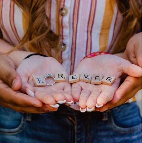 Looking to add some cuteness to your Engagement photos?? This F-REVER engagement ring photo prop is the perfect addition to one of your most treasured photo shoots! (please note the ring is NOT included) NEED this ASAP?? Purchase PRIORITY 2-3 DAY SHIPPING at checkout an I will ship the NEXT DAY! Styles to choose from: F-REVER F-REVER ALWAYS F-REVER & ALWAYS L-VE LOVE I L-VE Y-U L-VE Y-U I D- WE D- YES SHE SAID YES I SAID YES XOXO SAVE THE DATE SAVE OUR DATE I DO/ME TOO I D-/ME TO- I D-/ME TOO BR 12 Year Anniversary Photo Shoot Ideas, Scrabble Engagement Pictures, Engagement Rings Couple Pics, Couple Poses For Anniversary, Fall Color Engagement Pictures, Engagement Photo Jewelry, Engagement Photos Matching Shoes, Mr And Mrs Photoshoot, Engagment Annoucment Photos