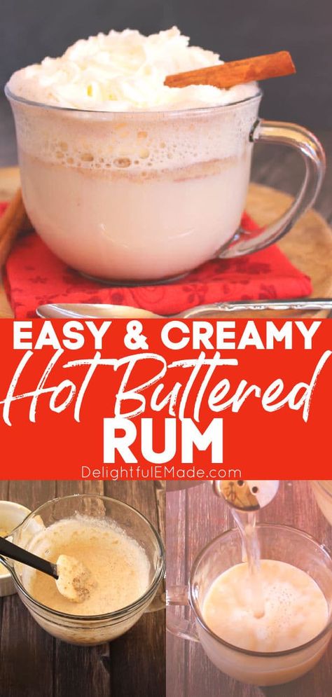 Buttered Rum Recipe, Spiced Rum Drinks, Hot Buttered Rum Recipe, Hot Winter Drinks, Hot Toddies Recipe, Alcohol Beverages, Creamy Cocktails, Buttered Rum, Slippers Christmas