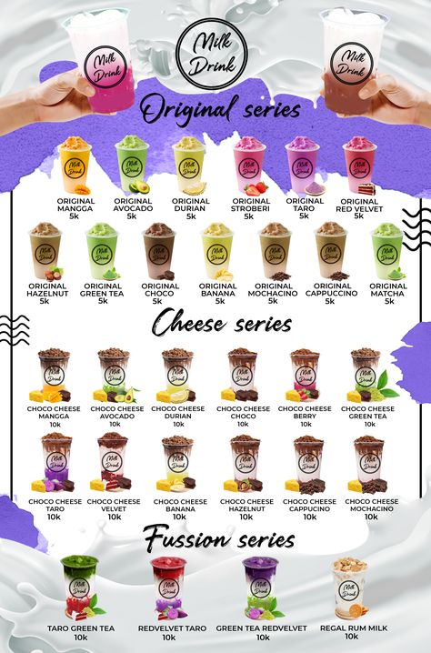 Milktea Menu Design, Milk Tea Menu, Boba Menu, Cireng Isi, Bubble Tea Menu, Coffee Menu Design, Bubble Tea Flavors, Juice Menu, Juice Bar Design