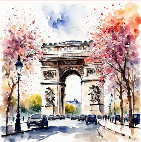 France Painting, Watercolor Painting Easy, Disney Paris, Japanese Drawings, Watercolor Architecture, Diy Watercolor Painting, Cute Paintings, Paris Art, Watercolor Landscape Paintings