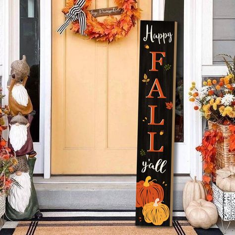 PRICES MAY VARY. 【Premium Fall Porch Sign】Enhance your fall decor with our high-quality porch sign, meticulously crafted from reliable and wear-resistant wooden materials. Measuring 7.87"L x 0.78"W x 47.2"H, it's thoughtfully designed to enhance your outdoor decor and extend a warm holiday welcome to your guests. 【What's Included】The package includes three wooden boards for self-assembly, complete with ropes and tools. Each wood sign measures 15.7 x 7.87 inches, and when assembled, the sign stan Fall Outdoor Signs, Fall Door Signs Front Porches, Fall Welcome Sign Front Door, Fall Porch Signs, Porch Leaners, Welcome Porch Sign, Front Door Farmhouse, Welcome Signs Front Door, Fall Wood Signs