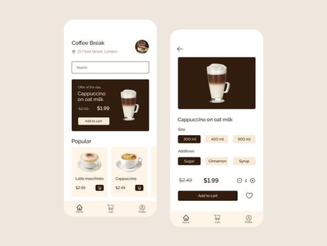 Design App, Coffee Shop design, design Plant App, Cinnamon Syrup, How To Order Coffee, Me App, Oat Milk, Shopping App, Mobile Design, Coffee Break, Cappuccino