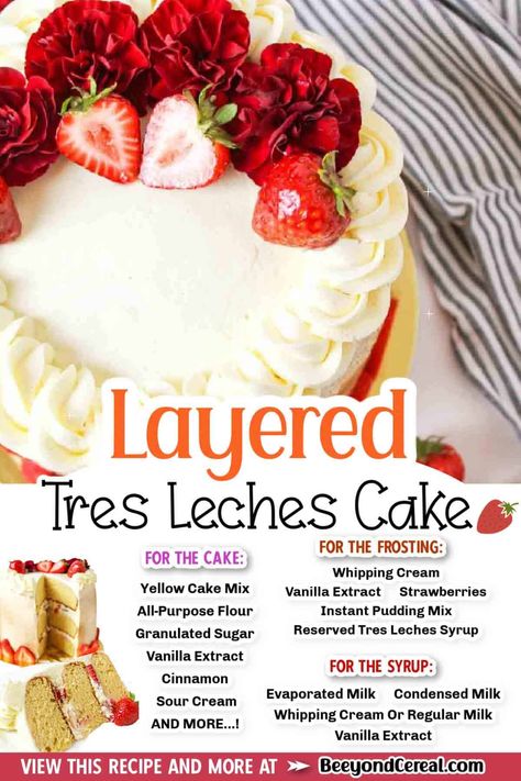 Milk And Berries Cake, Layered Tres Leches Cake, Tres Leches Cake Recipe Authentic, Berries Cake, Tres Leches Cake Recipe, Swiss Rolls, Birthday Cake Decorating Ideas, Leches Cake, Boxed Cake