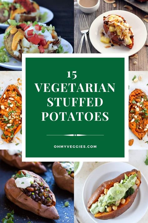 What's a sure-fire way to make a vegetarian meal that's super satisfying? Stuff it in a potato! Here are 18 of our favorite vegetarian stuffed potato recipes. Stuffed Potatoes Vegetarian, Vegetarian Stuffed Potatoes, Vegetarian Recipes With Potatoes, Baked Potato Vegetarian, Stuffed Potato Recipes, Baked Potato Fillings, Baked Potato Dinner, Potatoes Stuffed, Potato Boats