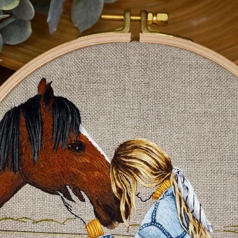 Sila Gur on Instagram: "“Girl&The Horse” 6-inch #hoopart 🤎🤎🤎 #wejustneedlove #love #horselover #horselove #horselovers #embroidery #handembroidery #handmade #hoop #embroideryart #art #threadpainting #painting #figure #animals #animallovers #stitch #embroidered" Horse Embroidery, Embroidered Horse, Thread Painting, Cute Funny Quotes, Embroidered Clothes, Horse Love, Hoop Art, The Horse, Horse Lover