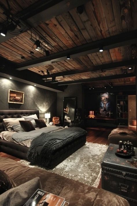 Male Bedroom Ideas, Male Bedroom, Loft House Design, Masculine Bedroom, Dream Life House, Mens Bedroom, Rustic Home Design, Black Bedroom, Room Redesign