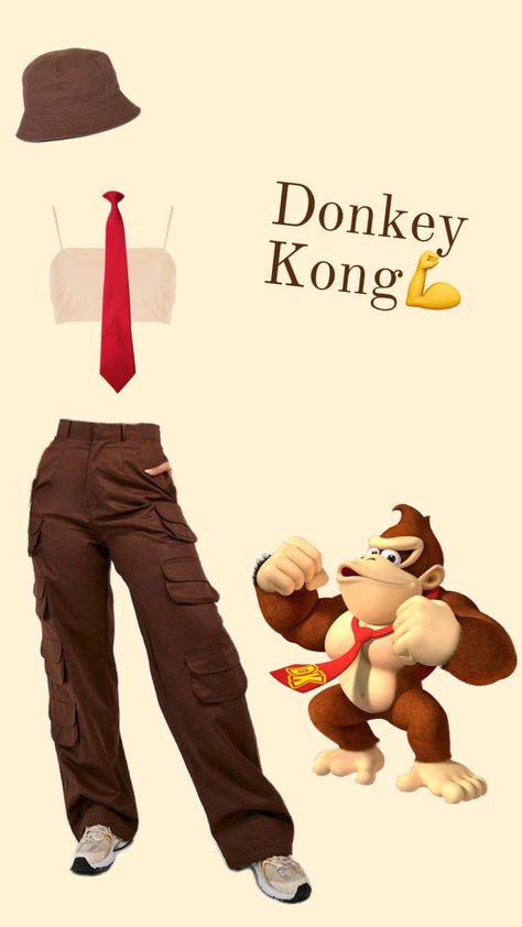 #donkeykong Donkey Kong Costume Women, Toad Inspired Outfits, Yoshi Halloween Costume Women, Nintendo Characters Costumes, Super Mario Bros Inspired Outfits, Mario Kart Costumes Women, Mario Bros Group Costume, Nintendo Inspired Outfits, Easy Mario Costume