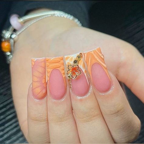 Freestyle Nail Designs, Yellow Short Nails, Peach Color Nails, Peachy Nails, Long Acrylic Nail Designs, Pink Ombre Nails, Lavender Nails, Colored Acrylic Nails, Girly Acrylic Nails