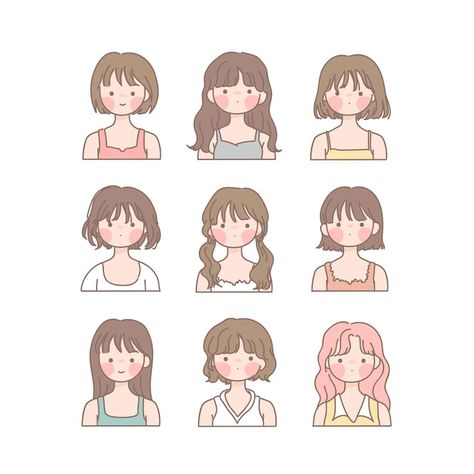 Kawaii Characters Drawing, Simple Cute Illustration, Girl Head Drawing, Cute Girl Character Design, Simple Cute Character, Stiker Kawaii Cute, Cute Characters Cartoon, Girl Cute Drawing, Cute Girl Sticker