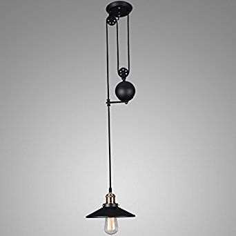 WINSOON American Country Style Pulley Droplight Antique Retro Iron Pendant Ceiling Lighting Adjustable Wire Lamps (1 Head) Edison Light Fixtures, Pulley Pendant Light, Pulley Light, Lamp For Kitchen, Creative Lamp Shades, Retro Pendant Lights, Lamp Shade Frame, Shabby Chic Lamp Shades, Lamps For Kitchen