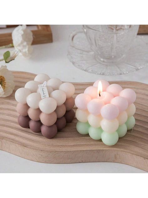 1Pc Macaron Colored Bubble Cube Aromatherapy Candle Creative Aromatherapy Gift Styling Candle OrnamentI discovered amazing products on SHEIN.com, come check them out! Candles Cubes, Bubbles Candle, Candle Creative, Candle Ornament, Colored Bubbles, Summer Cherries, Aromatherapy Gifts, Candle Business, Homemade Candles