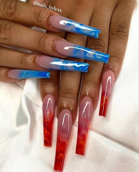 Best Friend Nails Ideas, Black Marble Nails, Marble Acrylic Nails, Red Ombre Nails, Marble Nail Designs, Red Acrylic Nails, Classic Nails, Red Nail Designs, Exotic Nails