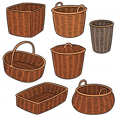 Vector set of wicker basket Premium Vector Basket Drawing, Episode Interactive Backgrounds, Drawing Accessories, Props Art, Paper Dolls Printable, Woven Baskets, Printable Scrapbook Paper, Pattern Texture, Pony Drawing