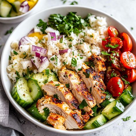 Recipes - Krystel's Cooking Healthy Greek Chicken, Greek Chicken Bowls, Health Meals, Mediterranean Foods, Chicken Bowl Recipe, Chicken Fresh, Chicken Bowls, Healthy Bowls Recipes, Homemade Tzatziki