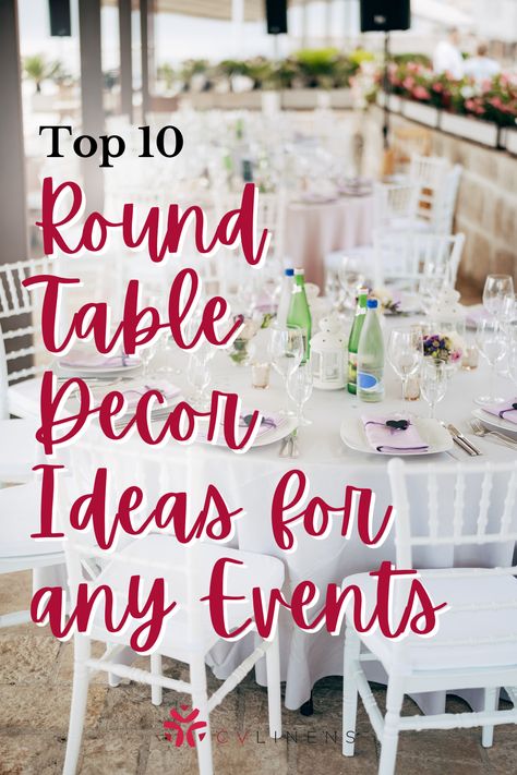 Planning an event and need table decor inspiration? Our blog has got you covered! Discover the top 10 round table decor ideas that will transform your venue. From vibrant floral arrangements to creative place settings, create a visual feast for your guests. event decor event decorating ideas party aesthetic party decorations party ideas party decor Simple Round Table Decorations For Party, Floral Round Table Decor, Round Table Party Centerpieces, Table Decorations For Party Events, Table Centerpieces For Conference, Party Centerpieces For Round Tables, Round Table Overlay Ideas, Arranging Tables For Party Events, Large Centerpieces For Party