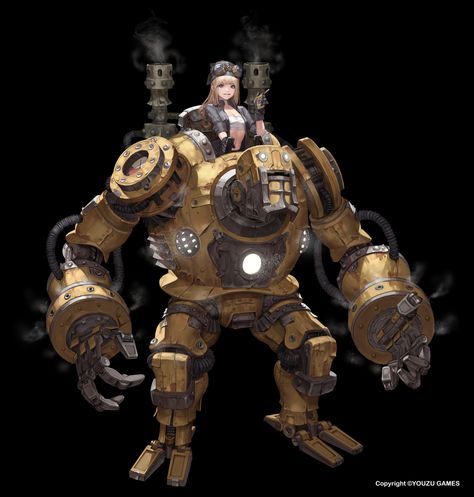 Steampunk Mechanic, Futuristic Military, Punk Character, Steampunk Robots, League Of Angels, Steampunk Robot, Steampunk Characters, Mech Suit, Arte Robot