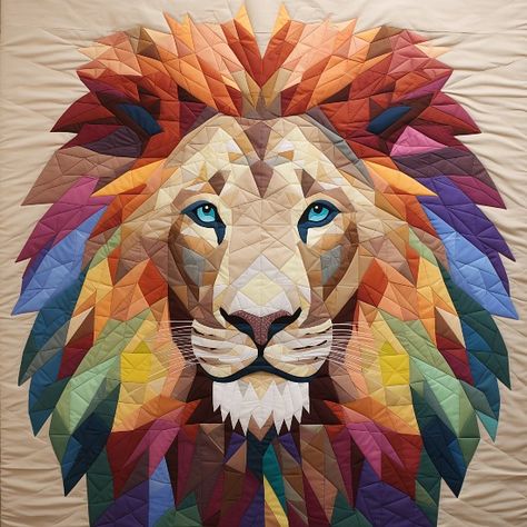 Fabric Animals Patterns Free Sewing Lion, Animal Paper Piecing Patterns, Lion Quilt Pattern, Elephant Paper Piecing, Lion Quilt, Quilting Digest, Barn Quilt Patterns, Animal Quilts, Block Patterns