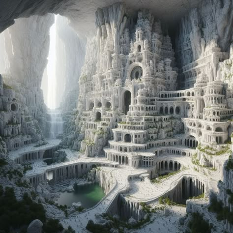 Fantasy Places City, Fantasy City Concept Art, Hidden Castle, Hidden City, Cave City, Stone City, My Fantasy World, Fantasy City, Fantasy Castle