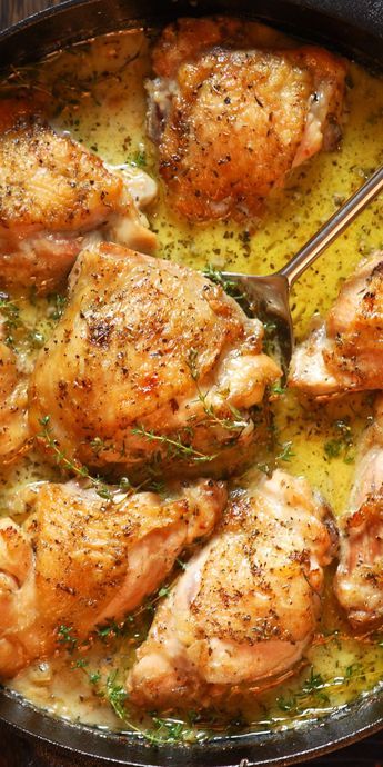 Herb Roasted Chicken Thighs, Creamy White Wine Sauce, Roasted Chicken Thighs, Herb Roasted Chicken, White Wine Sauce, Roast Chicken Recipes, Baked Chicken Thighs, Wine Sauce, Dinner Food