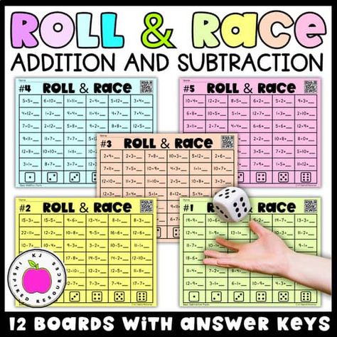 Roll & Race Math Dice Game | Addition and Subtraction Fact Fluency Early Finishers Activities 3rd, Math Fluency Games, Fact Fluency Activities, Race Games, 1st Grade Math Games, Addition Fact Fluency, Math Fact Games, Roll And Cover, Teacher Tricks