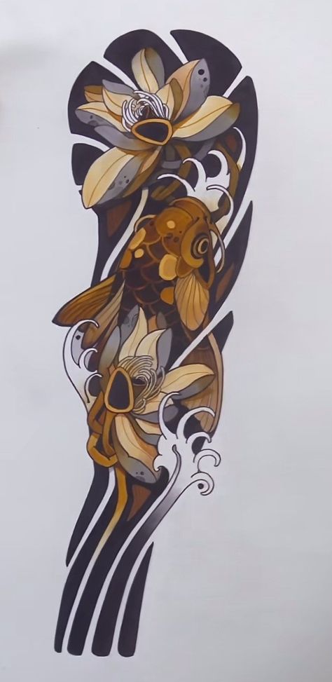 Neo Traditional Sleeve Design, Neo Traditional Tiger Tattoo Design, Neo Japanese Tattoo Sleeve, Japanese Sleeve Tattoo Design, Neo Traditional Japanese Tattoo, Neo Japanese Tattoo, Neo Traditional Sleeve, Traditional Tattoo Arm, Traditional Tiger Tattoo