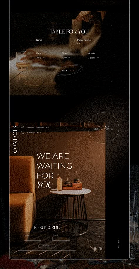 Landing page for restaurant "Asparagus" :: Behance Landing Page Design Restaurant, Restaurant Website Design Landing Pages, Restaurant Landing Page Design, Website Design Restaurant, Restaurant Landing Page, Restaurant Website Design Inspiration, Bar Website Design, Restaurant Web Design, Opening Restaurant