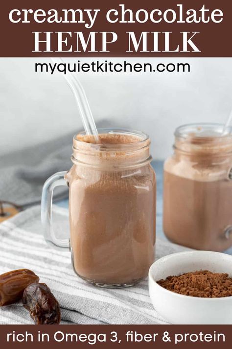 Healthy Chocolate Milk, Hemp Milk Recipes, Vegan Pantry Staples, Vegan Beverages, Quick And Easy Sweet Treats, Vegan Pantry, Milk Dessert, Hemp Milk, Workout Recovery