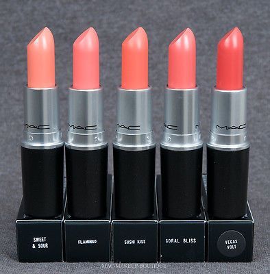 Mac Coral Bliss, Coral Shades, Mac Lipstick Swatches, Mac Brushes, Coral Lipstick, Coral Lips, Peach Lips, Nice Colors, Lipstick Collection