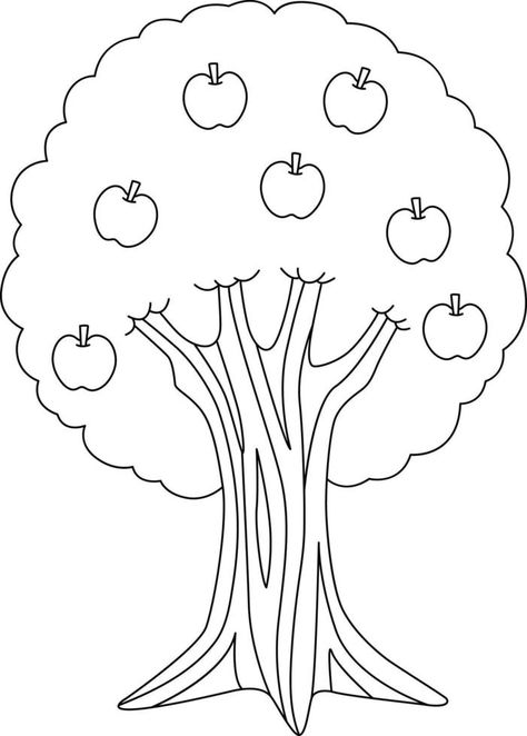 Apple Tree Coloring Page Free Printable, How To Draw An Apple Tree, Apple Tree Template Printable Free, Tree With Fruits Drawing, Apple Tree Activities Preschool, Apple Pictures Drawing, Apple Tree Drawing Simple, Apple Tree Coloring Page, Apples Coloring Page