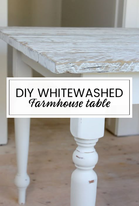 Distressed White Table, White Painted Kitchen Table, Paint A Table Diy, Refinish Farmhouse Table Diy, White Wash Table Diy, White Washed Table Dining, Farmhouse Table Diy Paint, Wood Table Refinish Ideas, Diy Dining Room Table Makeover Farmhouse Style