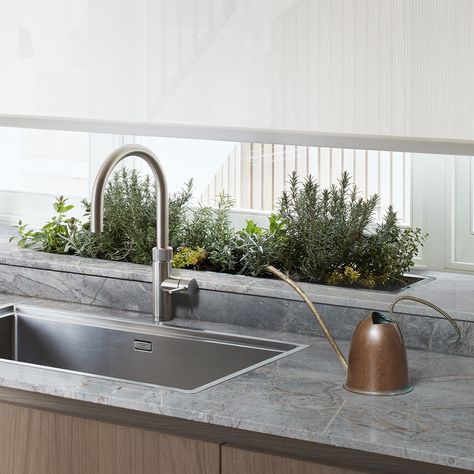 Kitchen Island Herb Garden, Kitchen Herbs, Future Kitchen, Herb Planters, Herb Pots, Material Palette, Urban Setting, Window Sill, Natural Materials