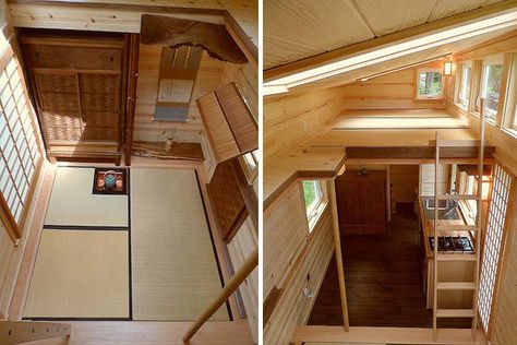 It's a beautiful little tea house-inspired tiny house. Based on the Alsek design. Japanese Tiny House, Tiny Cabins Interiors, Small House Living Room, Oregon Cottage, Small Cabin Interiors, Small House Living, Cabin Interior Design, Tiny House Blog, Tiny House Interior Design