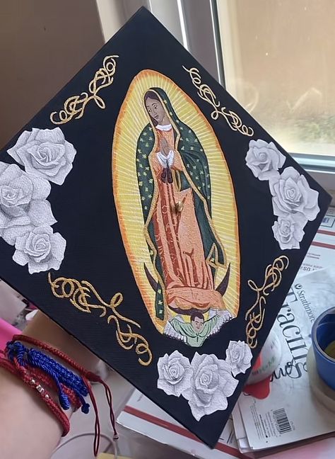 Grad Cap Virgin Mary, Virgin Mary Cap Decoration, Virgen Graduation Cap, Virgencita Graduation Cap, Virgin Mary Graduation Cap, Guadalupe Graduation Cap, Chicana Graduation Cap, Grad Cap Mexican, Chicano Graduation Cap