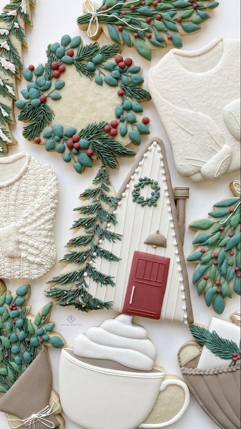 Winter Cookie, Sugar Cookie Designs, Xmas Cookies, Christmas Cookies Decorated, Christmas Sugar Cookies, Beautiful Cookies, Creative Cookies, Fancy Cookies, Cookie Inspiration