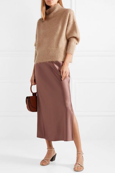 15 Silky Skirts To Buy Now | sheerluxe.com Silk Skirt Sweater, Slip Skirt Outfits, Skirt Sweater Outfit, Slip Outfit, Silky Skirt, Lawyer Fashion, Skirt Inspiration, Satin Maxi Skirt, Elegant Outfit Classy