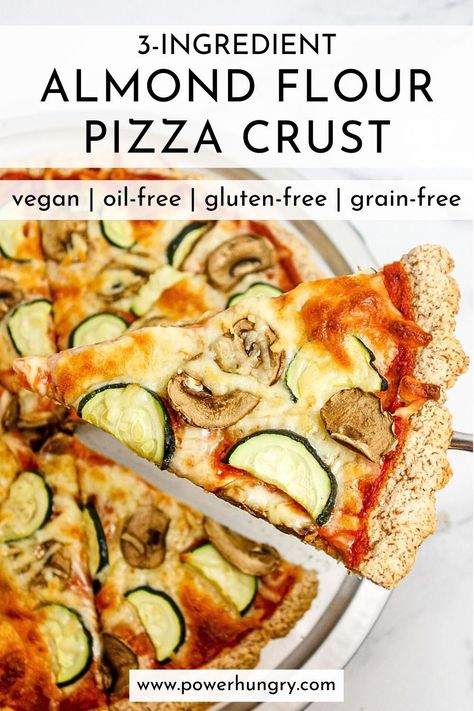 Easy, Vegan 3-ingredient almond flour pizza crust! It is oil-free, gluten-free, grain-free, and easy to mix & press (no rolling required). #wfpb #wfpbno #wfpbpizza #vegan #almondflour #vegangfpizzacrust #veganpizzadough #grainfree #grainfreepizza #yeastfree #oilfree #3ingredientrecipe #almondflourpizzadough #glutenfree #glutenfreepizzadough #cleaneating #cleaneats #3ingredients #healthypizzadough Healthy Pizza Dough, Almond Flour Pizza, Vegan Pizza Dough, Almond Flour Pizza Crust, Gluten Free Pizza Dough, Gf Dinner, Kid Foods, Ayurveda Recipes, Gluten Free Pizza Crust